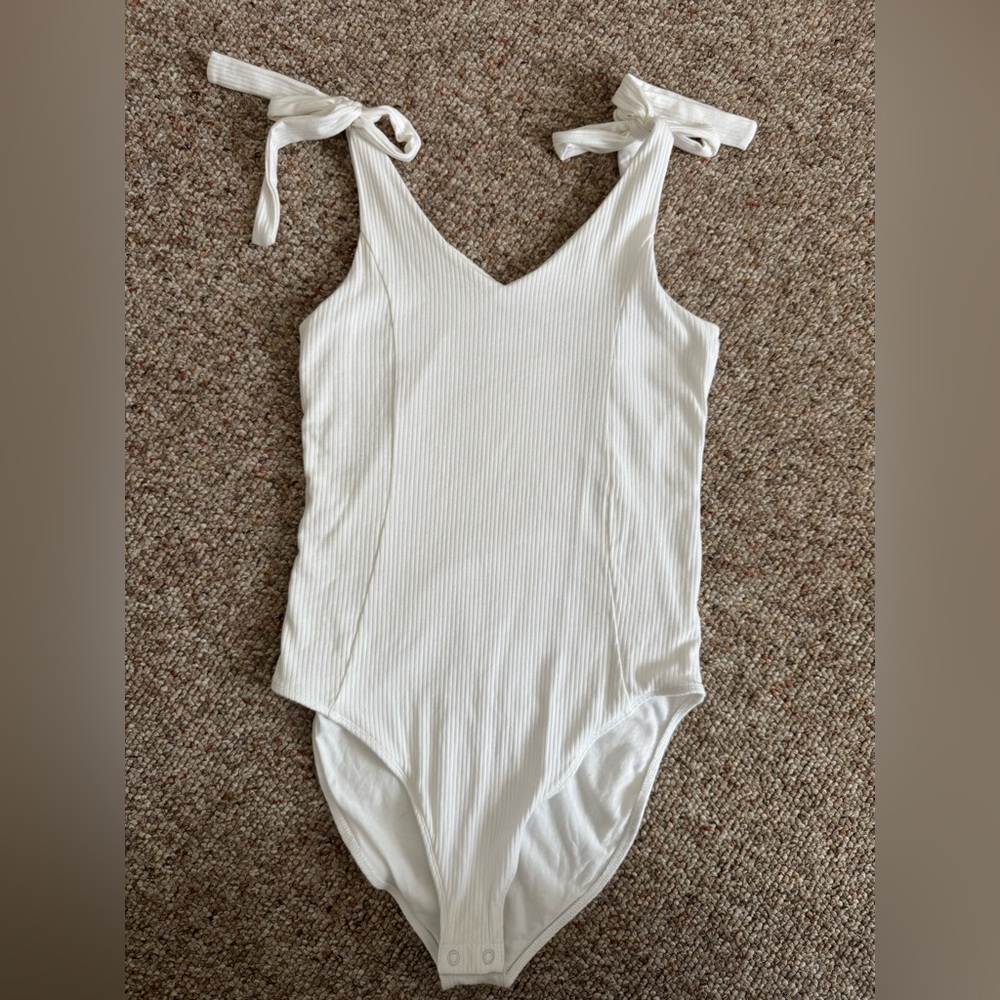 Old Navy White Ribbed Bodysuit V-Neck